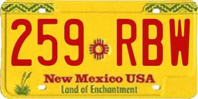NM license plate 259RBW
