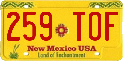 NM license plate 259TOF