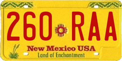 NM license plate 260RAA