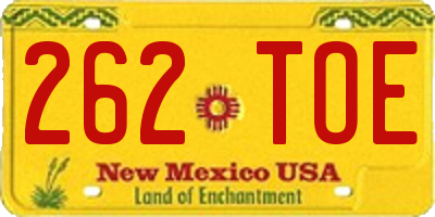 NM license plate 262TOE