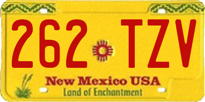 NM license plate 262TZV