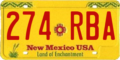 NM license plate 274RBA
