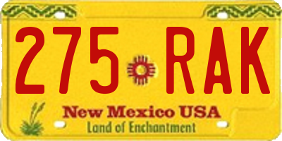 NM license plate 275RAK