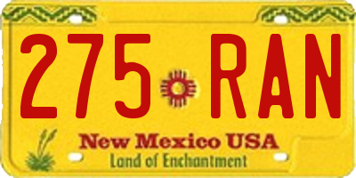 NM license plate 275RAN