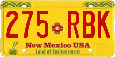 NM license plate 275RBK