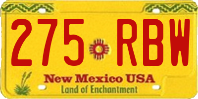 NM license plate 275RBW