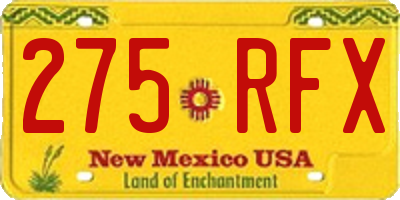 NM license plate 275RFX