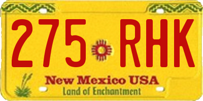 NM license plate 275RHK