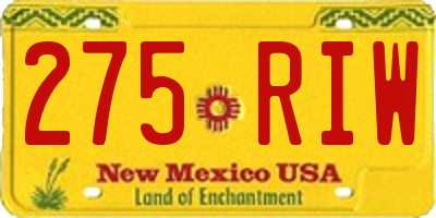 NM license plate 275RIW