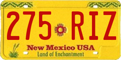 NM license plate 275RIZ