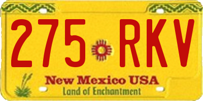 NM license plate 275RKV