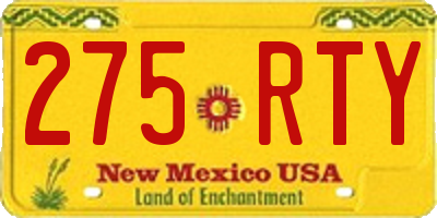 NM license plate 275RTY