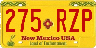 NM license plate 275RZP