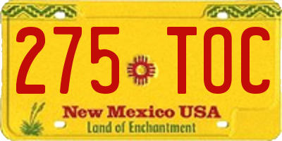 NM license plate 275TOC