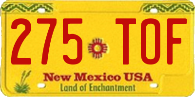 NM license plate 275TOF