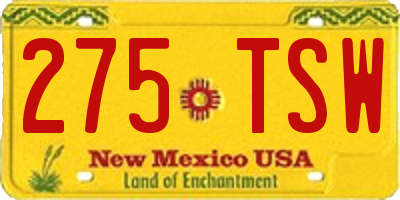 NM license plate 275TSW