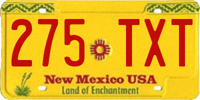 NM license plate 275TXT