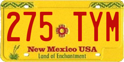 NM license plate 275TYM