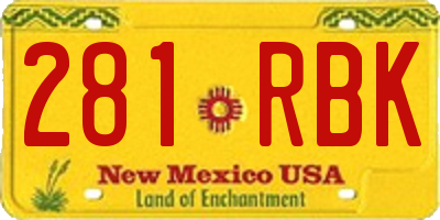 NM license plate 281RBK