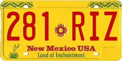 NM license plate 281RIZ