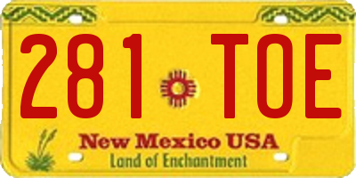 NM license plate 281TOE