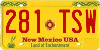 NM license plate 281TSW