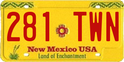 NM license plate 281TWN