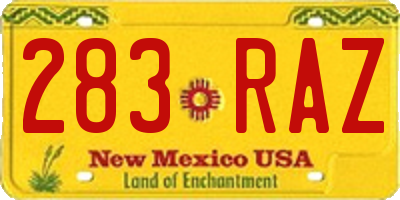 NM license plate 283RAZ
