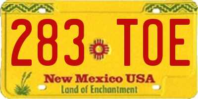 NM license plate 283TOE