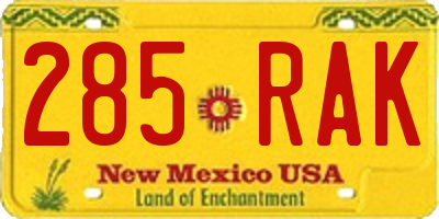 NM license plate 285RAK