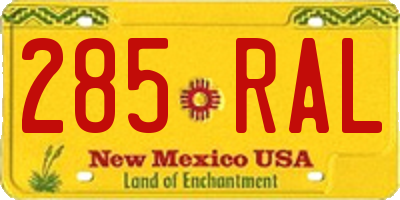 NM license plate 285RAL