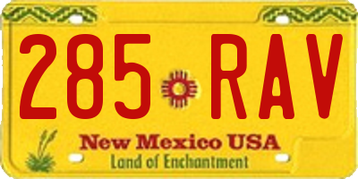 NM license plate 285RAV