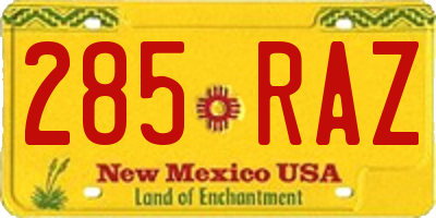 NM license plate 285RAZ