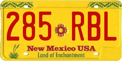 NM license plate 285RBL