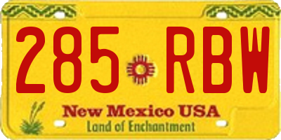 NM license plate 285RBW