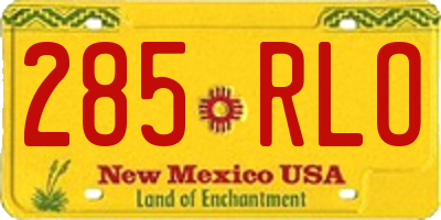 NM license plate 285RLO
