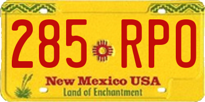 NM license plate 285RPO