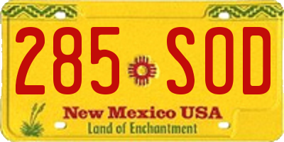 NM license plate 285SOD