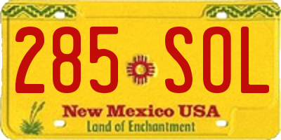 NM license plate 285SOL