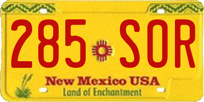 NM license plate 285SOR