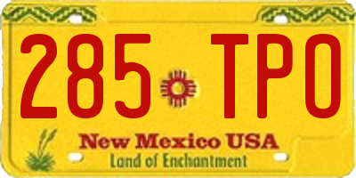 NM license plate 285TPO