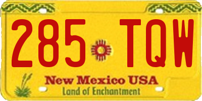 NM license plate 285TQW