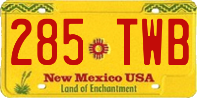 NM license plate 285TWB