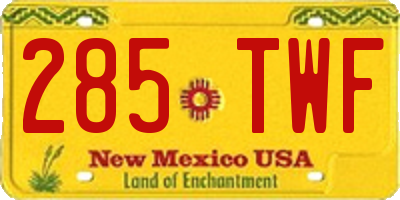 NM license plate 285TWF