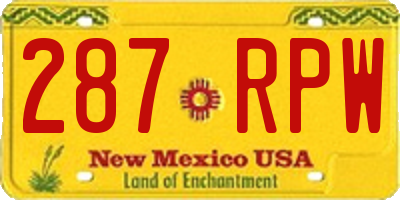 NM license plate 287RPW