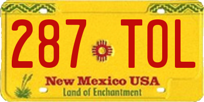 NM license plate 287TOL