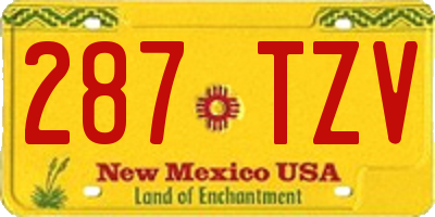 NM license plate 287TZV