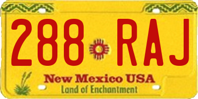 NM license plate 288RAJ