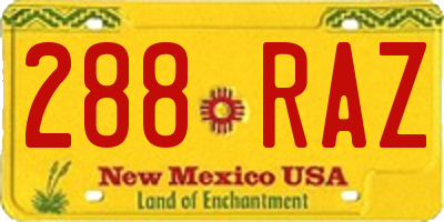 NM license plate 288RAZ