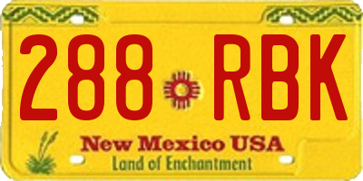 NM license plate 288RBK